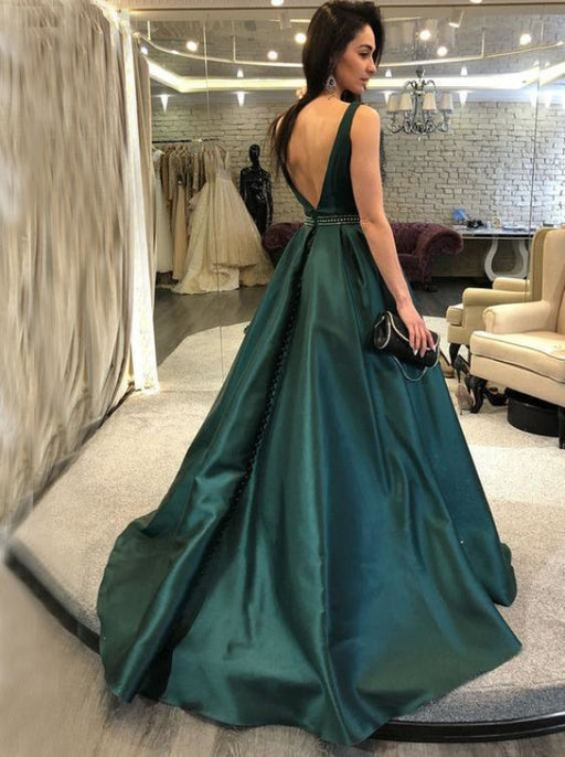 Dark Green Backless Evening Elegant Sleeveless Long Formal Dress - Prom Dresses