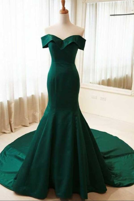 Dark Green Off the Shoulder Mermaid Prom Dress Sexy Long Evening Dresses - Prom Dresses