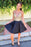 Dark Navy Blue V Neck Satin Homecoming with Lace Top A Line Halter Prom Dress - Prom Dresses