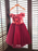 Dark Red Off the Shoulder Prom with belt Short Beading Homecoming Dress - Prom Dresses