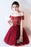 Dark Red Off the Shoulder Prom with belt Short Beading Homecoming Dress - Prom Dresses