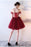 Dark Red Off the Shoulder Prom with belt Short Beading Homecoming Dress - Prom Dresses