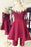 Dark Red Sheer Neck Homecoming High Low Appliques Satin Short Prom Dress - Prom Dresses