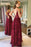 Deep V Neck and V Back Burgundy Lace Long Prom Dresses, Open Back Maroon Lace Formal Dresses, Burgundy Evening Dresses