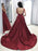 Deep V Neck Backless Burgundy Satin Long Prom Dresses, Backless Burgundy Formal Dresses, Burgundy Evening Dresses