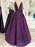 Deep V Neck Backless Purple Satin Long Prom Dresses, Backless Purple Formal Dresses, Purple Evening Dresses