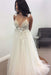 Deep V-neck Beading Straps Tulle Appliques A-line Custom Beach Wedding Dress - Wedding Dresses