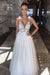 Deep V-neck Beading Straps Tulle Appliques A-line Custom Beach Wedding Dress - Wedding Dresses