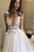 Deep V-neck Beading Straps Tulle Appliques A-line Custom Beach Wedding Dress - Wedding Dresses