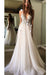 Deep V-neck Beading Straps Tulle Appliques A-line Custom Beach Wedding Dress - Wedding Dresses