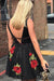 Deep V Neck Junior Homecoming Dresses with Flowers Sexy Lace Black Dress - Prom Dresses