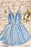 Double Straps Sky Blue Satin Party Dress Cheap Short Homecoming Gown - Prom Dresses