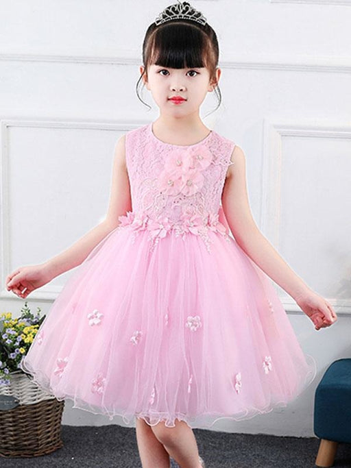 Flower Girl Dresses Jewel Neck Sleeveless Bows Kids Party Dresses