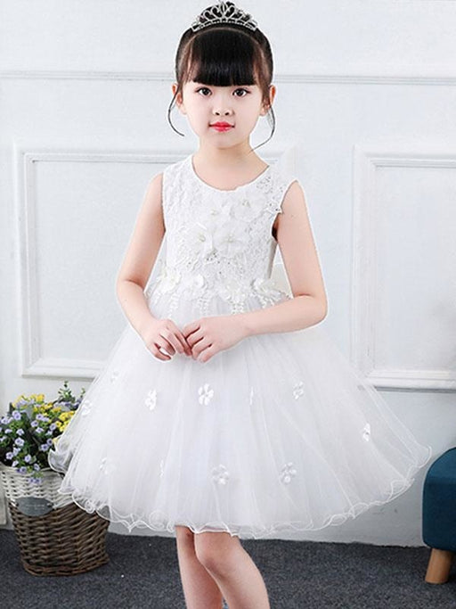 Flower Girl Dresses Jewel Neck Sleeveless Bows Kids Party Dresses