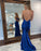 Gorgeous V-Neck Royal Blue Mermaid Prom Dress with Stunning Backless Design