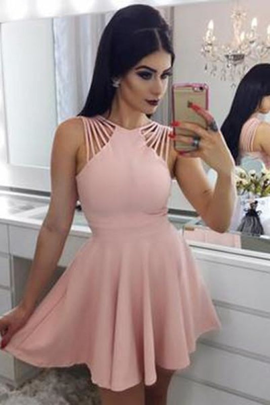 Elegant A Line Satin Mini Homecoming Cocktail Dresses Short Ruched Prom Dress - Prom Dresses