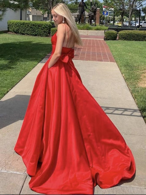 Elegant A Line V Neck Red Long Prom Dresses, V Neck Red Formal Graduation Evening Dresses, Red Party Dresses