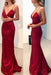 Elegant Awesome Excellent Simple Spaghetti Straps V Neck Dark Red Mermaid Long Evening Prom Dresses - Prom Dresses