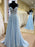 Elegant Blue/Purple V Neck Lace Chiffon Long Prom Dresses with High Slit, Blue/Purple Lace Formal Graduation Evening Dresses 