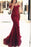 Elegant Burgundy Mermaid Off the Shoulder Beaded Lace Appliques Evening Dresses - Prom Dresses