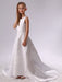 Elegant Crew Neck White Flower Girl Dress Applique Satin Long Dress 

