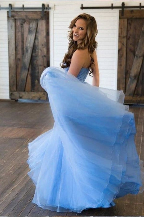 Elegant Long Dresses A Line Sweetheart Appliques Floor-length Tulle Prom Dress - Prom Dresses