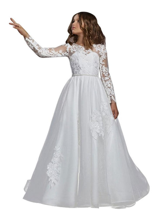 Flower Girl Dresses Jewel Neck Long Sleeves Embroidered Kids Party Dresses