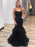 Elegant Mermaid Puffy Black Lace Long Prom Dresses, Mermaid Lace Black Formal Dresses, Lace Black Evening Dresses