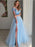 Elegant Off Shoulder Light Blue Tulle Long Prom Dresses, Off the Shoulder Light Blue Formal Evening Dresses