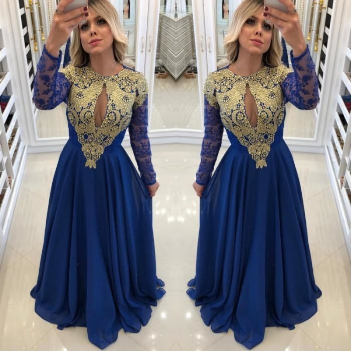 Elegant Royal Blue Black Long Prom Dresses 2021 - Bridelily