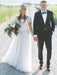 Elegant Short Sleeves Lace Tulle Wedding Dresses - Ivory / Floor Length - wedding dresses