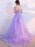 Elegant Strapless Open Back Purple Lace Long Prom Dresses, Purple Lace Formal Evening Dresses, Purple Ball Gown 