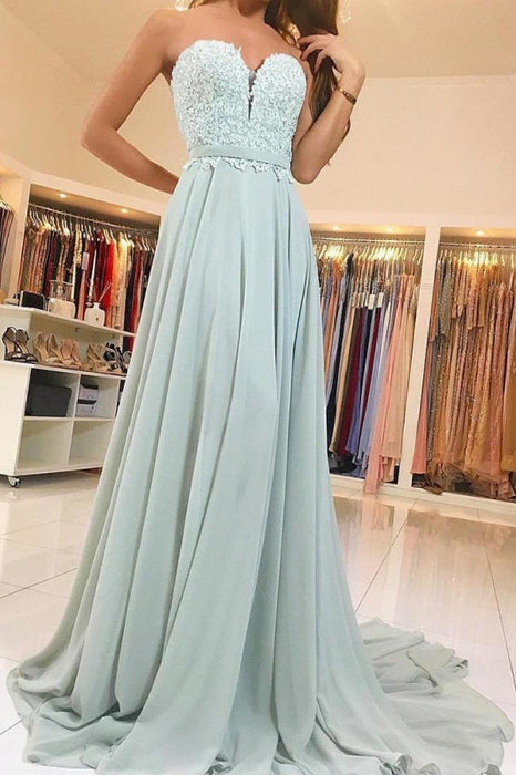 Elegant Sweetheart Lace and Chiffon Backless Prom Sweep Train Evening Dress - Prom Dresses