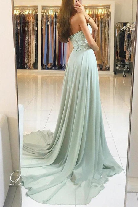 Elegant Sweetheart Lace and Chiffon Backless Prom Sweep Train Evening Dress - Prom Dresses