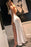 Elegant Thin Straps High Slit White Long Prom Dresses, Open Back White Formal Evening Dresses