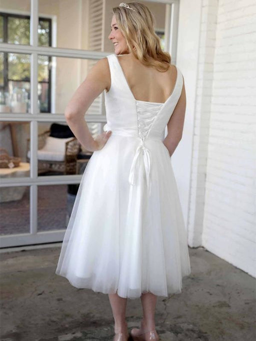 Spaghetti-Strap Lace-Up Simple Short Wedding Dresses 2020 - Bridelily