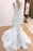 Elegant White V-Neck Mermaid Lace Wedding Dresses - Ivory / With Train - wedding dresses