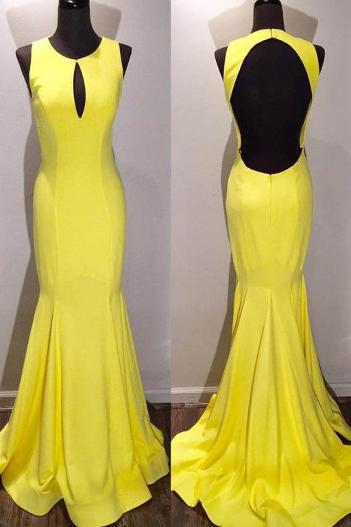 Elegant Yellow Scoop Open Back Sweep Train Mermaid Prom Gown Formal Dresses - Prom Dresses