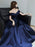Evening Dress A-Line Bateau Neck Floor-Length Short Sleeves Lace-up Pleated Satin Fabric Prom Dress