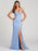 Evening Dress Ball Gown V-Neck Backless Polyester Floor-Length Applique Light Sky Blue Formal Party Dresses