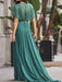 Evening Dress Cyan Blue A-Line V-Neck Chiffon With Train Split Front Formal Party Dresses