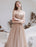 Evening Dress Nude Color A Line Bateau Neck Floor Length Short Sleeves Lace Up Sequins Formal Dinner Dresses Pageant Dress