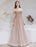 Evening Dress Nude Color A Line Bateau Neck Floor Length Short Sleeves Lace Up Sequins Formal Dinner Dresses Pageant Dress