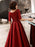 Evening Dresses Burgundy Half Sleeve Sequin Satin Floor Length Long Prom Gown