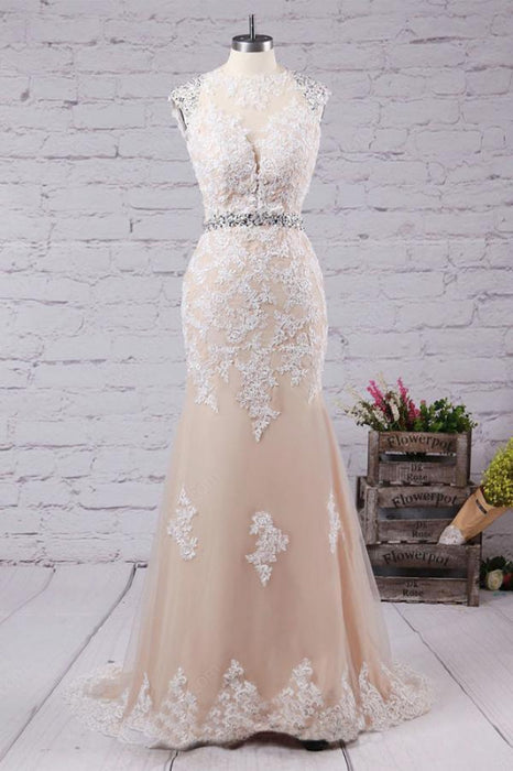 Excellent Graceful Amazing Sweep Train Open Back Tulle Prom with Appliques Mermaid Wedding Dress - Prom Dresses