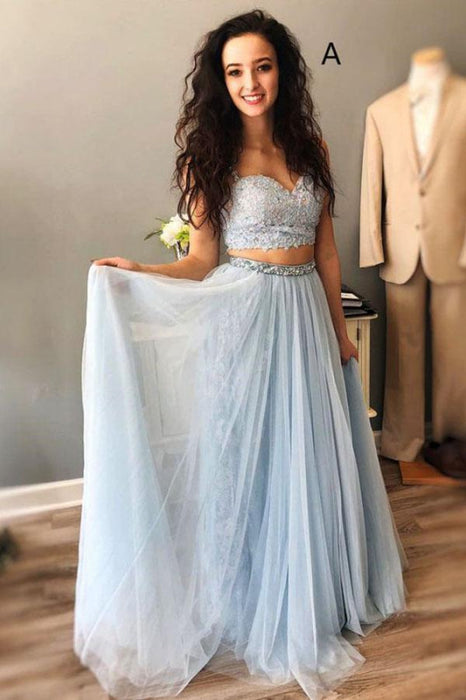 Excellent Marvelous Light Blue Straps Mismatched Lace Tulle Prom Dresses Floor Length Evening Dress with Beads - Prom Dresses