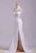 Excellent Excellent Sleek White Mermaid Sleeveless Split Prom Sequins Sweep Train Dress with Rhinestones - Prom Dresses