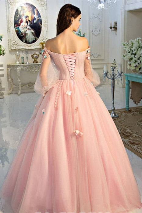 Eye-catching Graceful Fascinating Off-the-Shoulder Long Sleeves Ball Quinceanera With Flowers Prom Dress - Prom Dresses