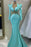 Satin Emerald Prom Dress with Applikation Sleeves and Lang Mermaid