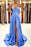 Light Blue Prom Dress with Spaghetti Straps and Split